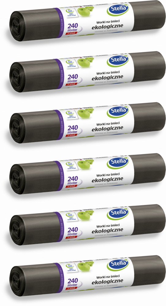 6x Worki na śmieci Stella, na odpady zmieszane, ekologiczne, 240l, 5 sztuk, czarny