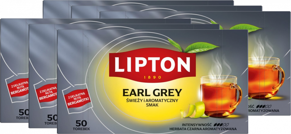 6x Herbata Earl Grey w torebkach Lipton, 50 torebek x 1.5g
