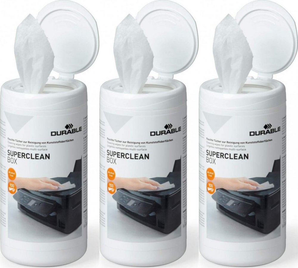 3x Chusteczki antyelektrostatyczne do plastiku Durable, tuba, 100 sztuk