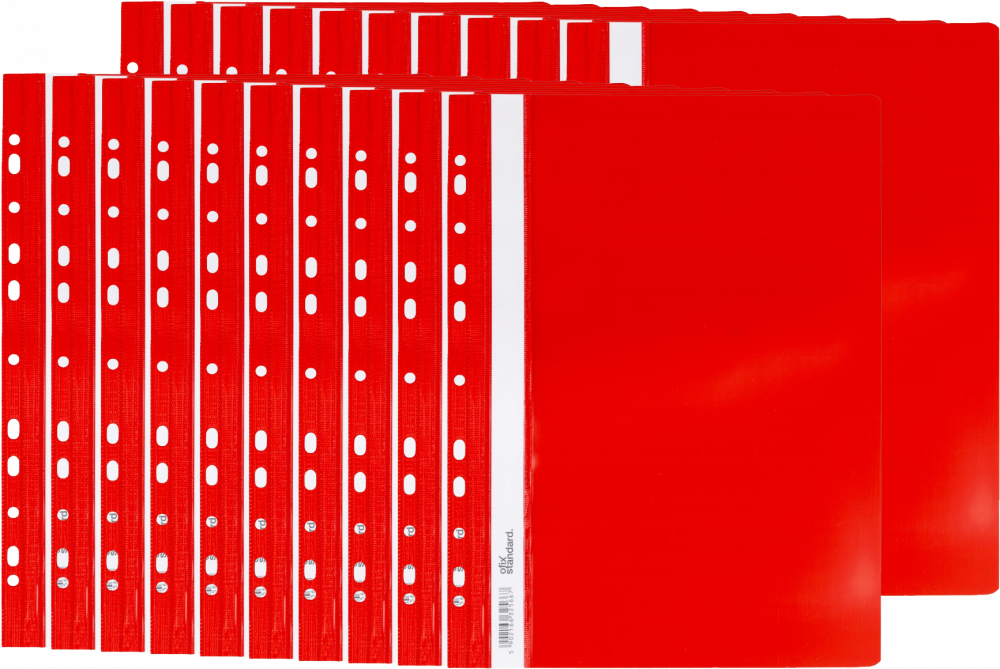 20x Skoroszyt plastikowy oczkowy Ofix Standard, twardy, A4, PVC, do 200 kartek, czerwony