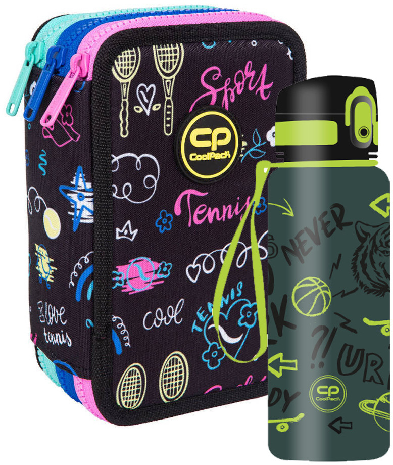 Zestaw: Piórnik Jumper 3 z wyposażeniem Tennis Star + Bidon CoolPack Brisk Mini Tiger