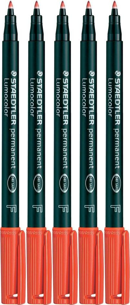 5x Foliopis Staedtler Lumocolor, okrągła, 0.6 mm (F), czerwony