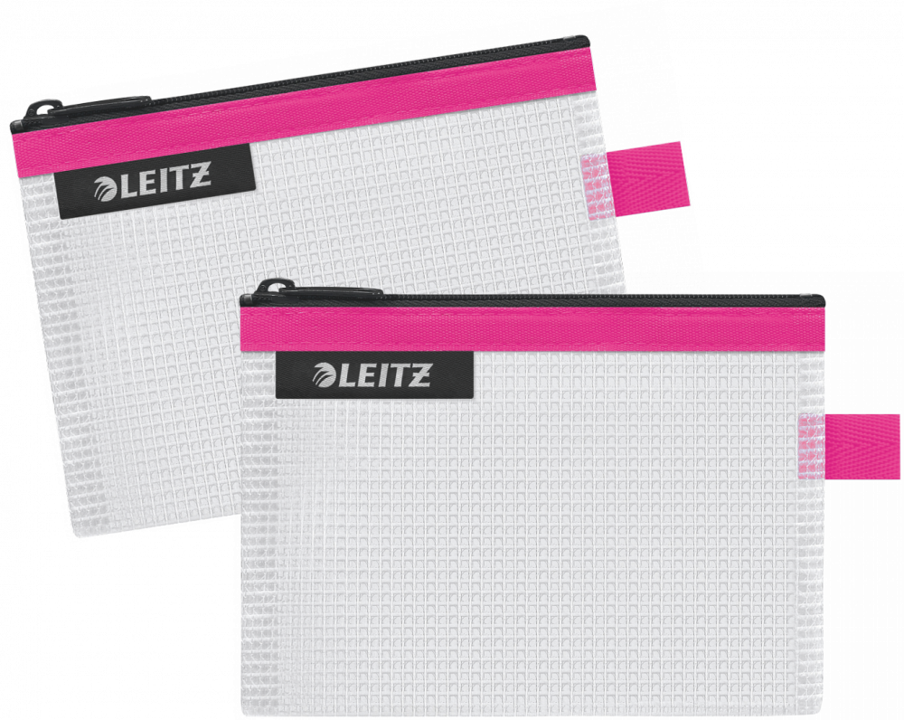 2x Koszulka/saszetka z suwakiem Leitz Wow, wodoodporna, rozmiar S, różowy