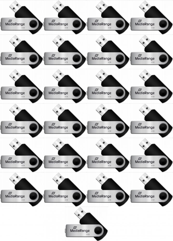 25x Pendrive MediaRange, 32GB, obracany, USB 2.0, srebrno-czarny