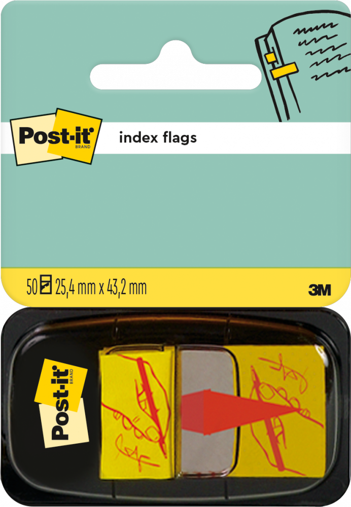 Zakładki samoprzylepne Post-it proste z nadrukiem "ręka+długopis" (podpisz tutaj), 50 sztuk