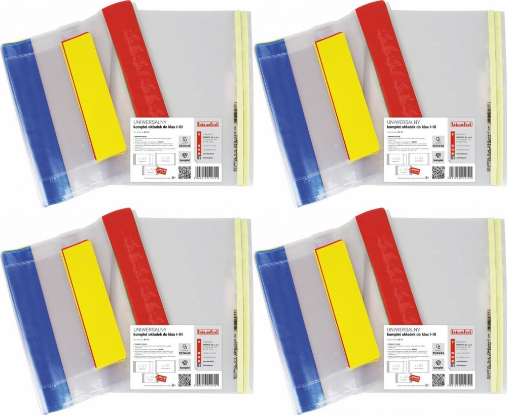 4x Komplet okładek Biurfol, do klas I-III, 10 sztuk, przezroczysty