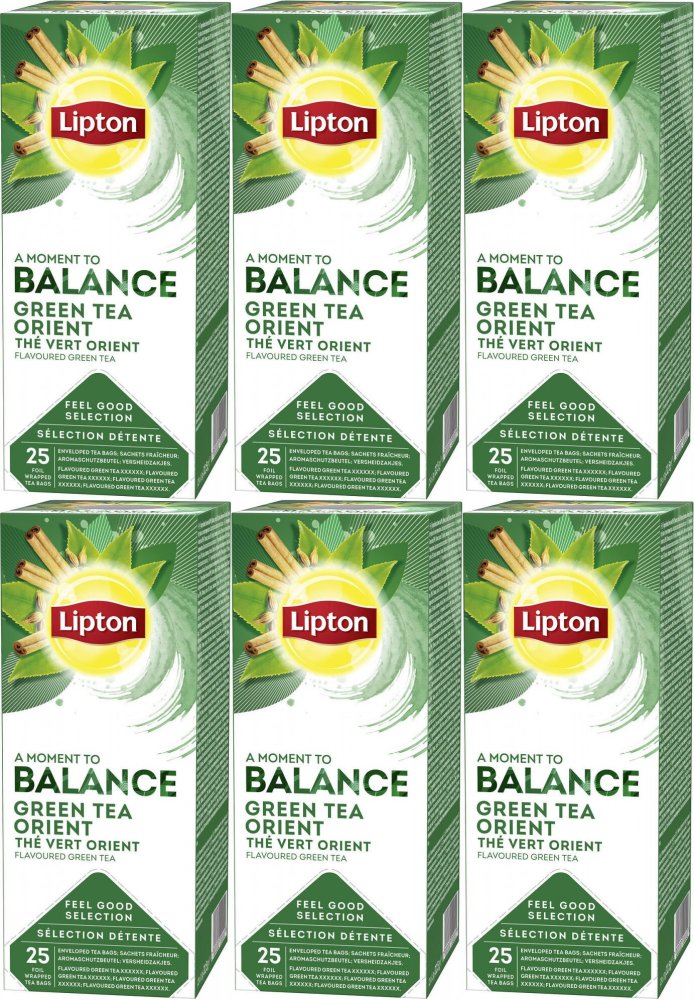 6x Herbata zielona smakowa w kopertach Lipton Classic Green Tea Orient, 25 sztuk