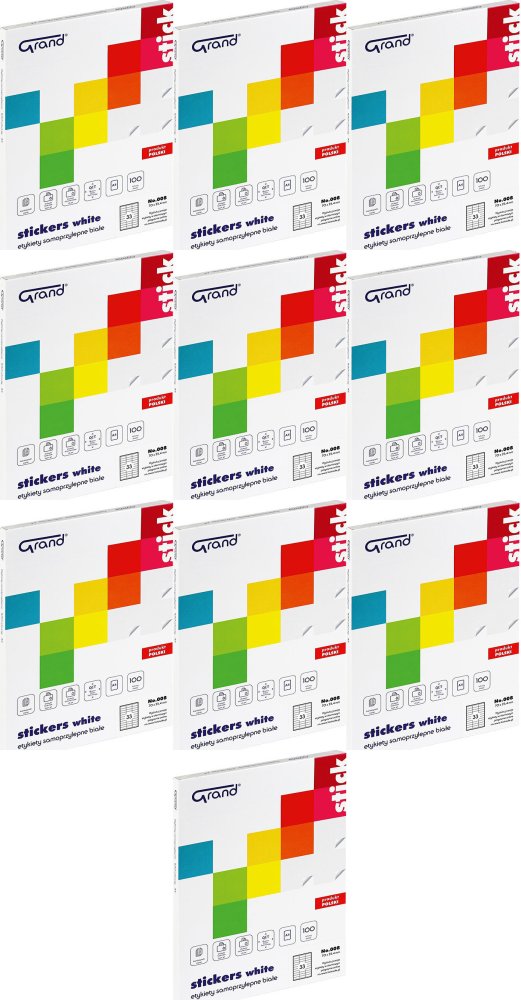 10x Etykiety samoprzylepne Grand No.008, 70x25.4mm, 100 arkuszy, biały