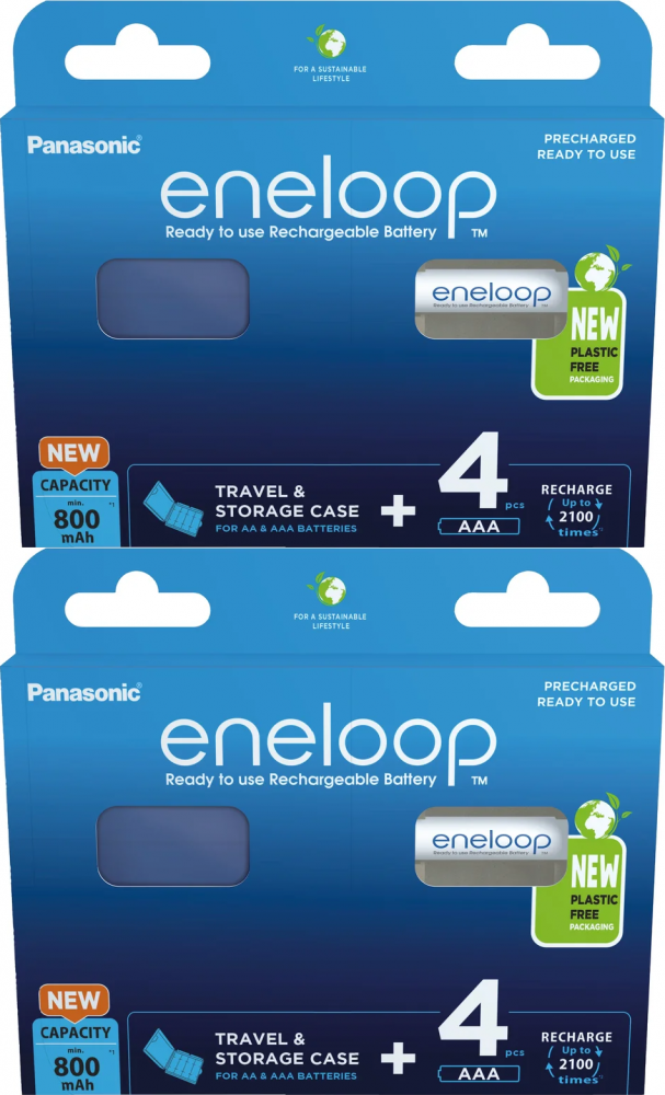 2x Akumulator Panasonic Eneloop, AAA, 800mAh, 4 sztuki+ plastikowe etui