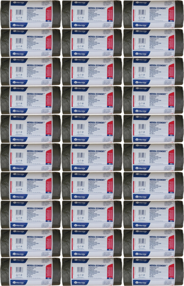 60x Worki na śmieci Merida Economy, na odpady zmieszane, 70l, 50 sztuk, czarny