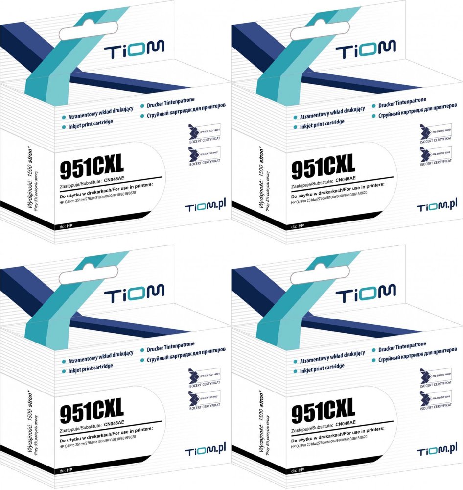 4x Tusz Tiom Ti-H951CXL (CN046AE), 1500 stron, cyan (błękitny)