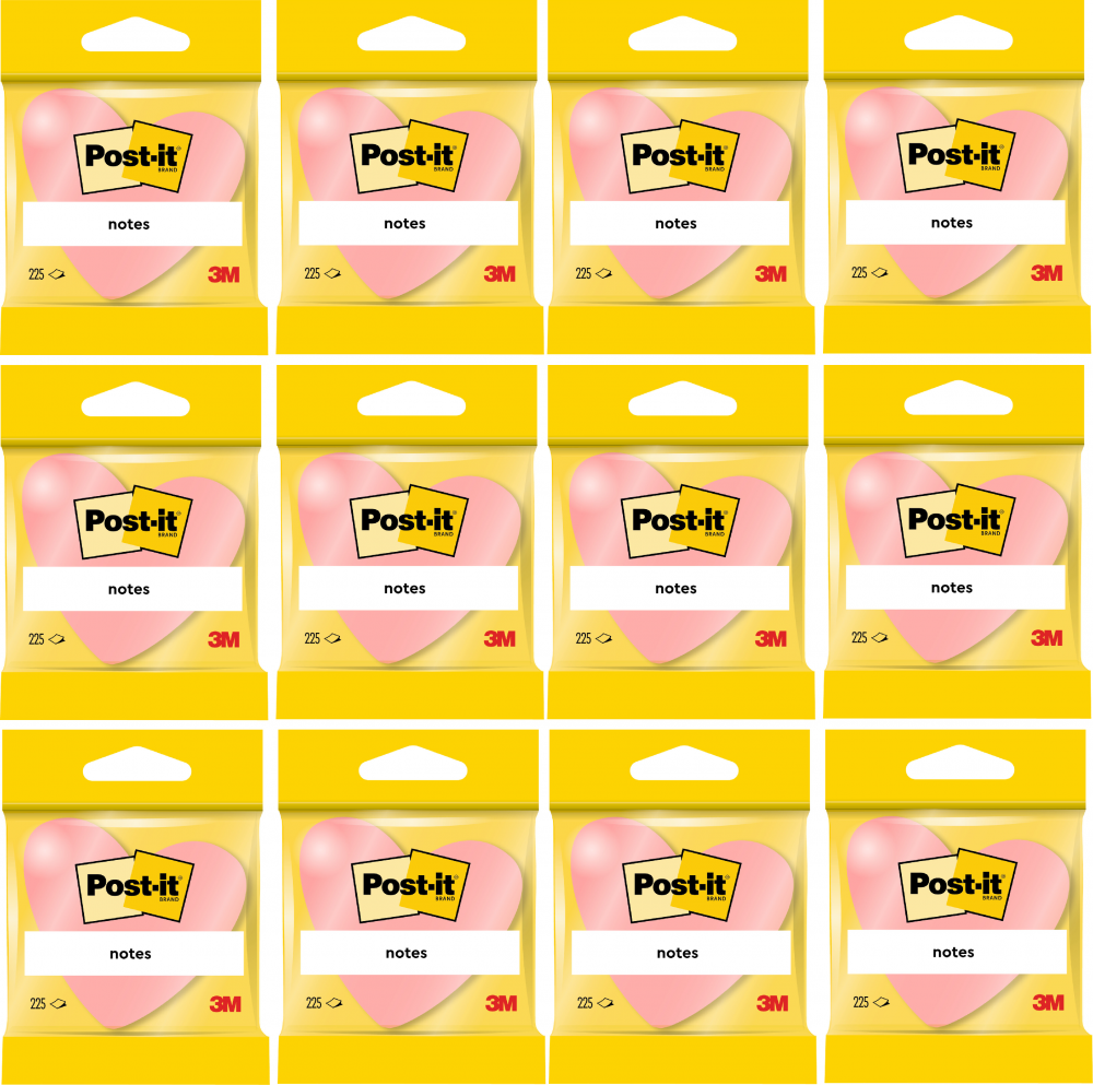 12x Karteczki samoprzylepne Post-it serce, 70x70mm, 225 karteczek, mix kolorów różowych