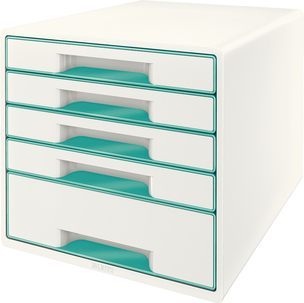 Pojemnik Leitz Wow Cube, z 5 szufladami, A4+, biało-turkusowy