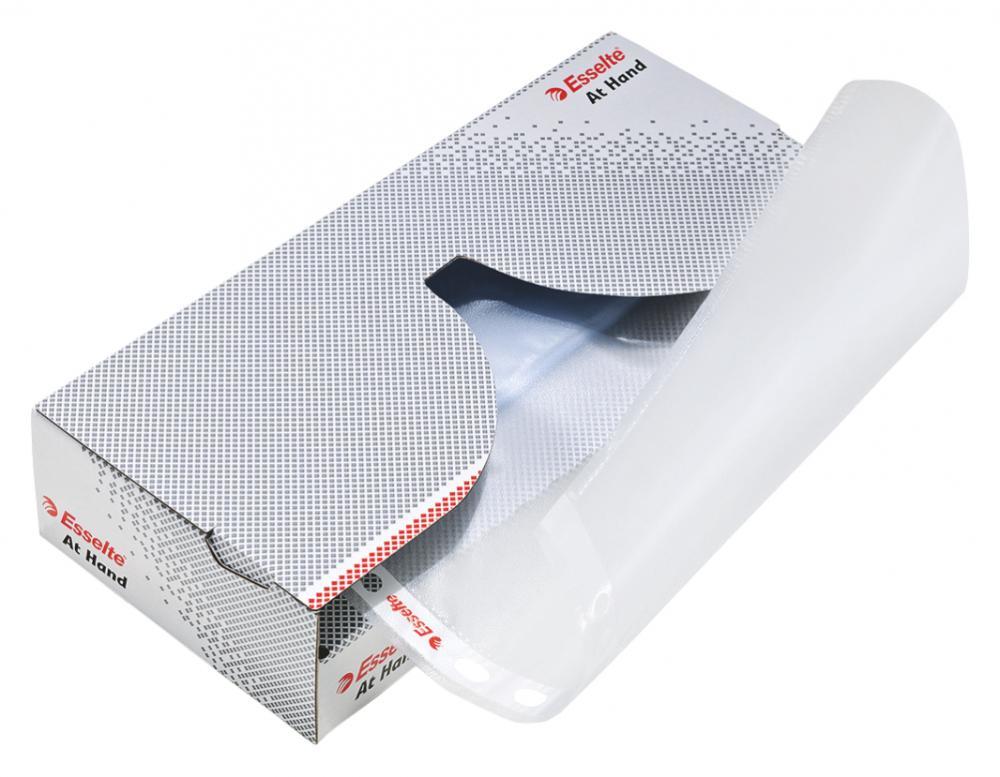 Koszulki groszkowe Esselte At Hand, w kartoniku - dyspenserze, A4, 43μm, 50 sztuk, transparentny