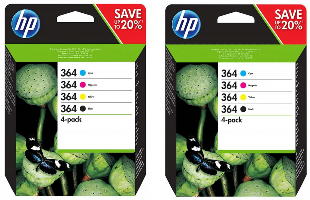 2x tuszy HP 364 (N9J73AE, SD534EE), 1450 stron, 24ml, 4 sztuki, CMYK magenta (purpurowy), yellow (żółty), cyan (błękitny), black (czarny)