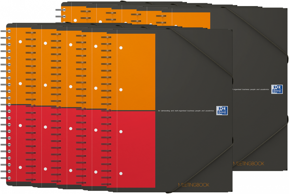 10x Kołonotatnik z teczką Oxford International Meetingbook, A4+, w kratkę, 80 kartek, okładka PP, szary