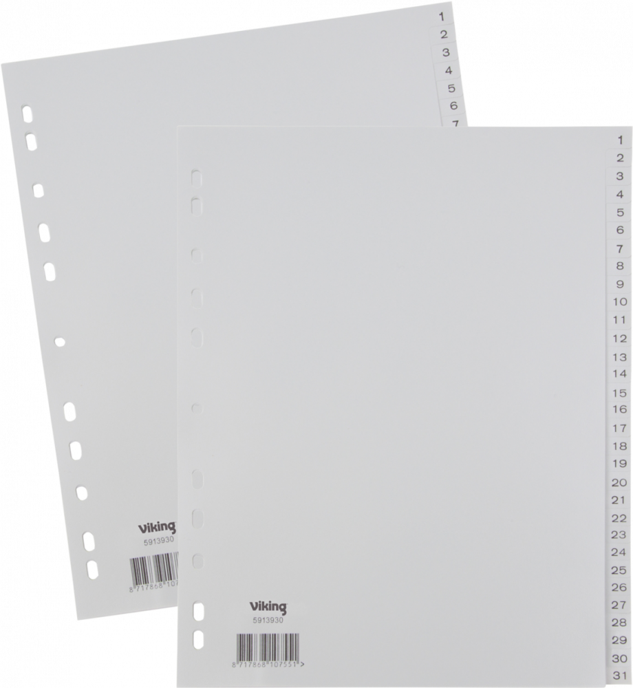 2x Przekładki do segregatora Viking, plastikowe, numeryczne, A4, 1-31 kart, szary