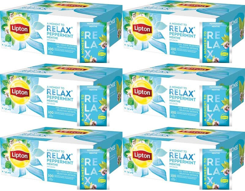 6x Herbata ziołowa w kopertach Lipton Relax, Peppermint (mięta pieprzowa), 100 sztuk x 1.6g