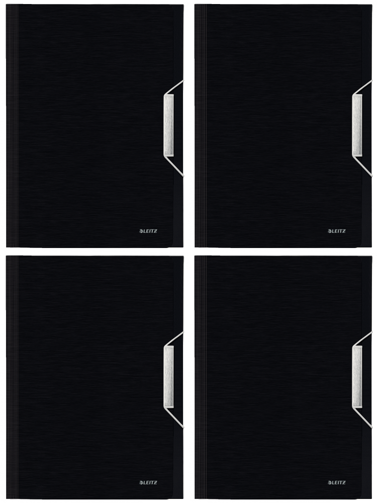 4x Teczka z przegródkami Leitz Style, A4, 6 przegródek, grzbiet 38mm, satynowa czerń