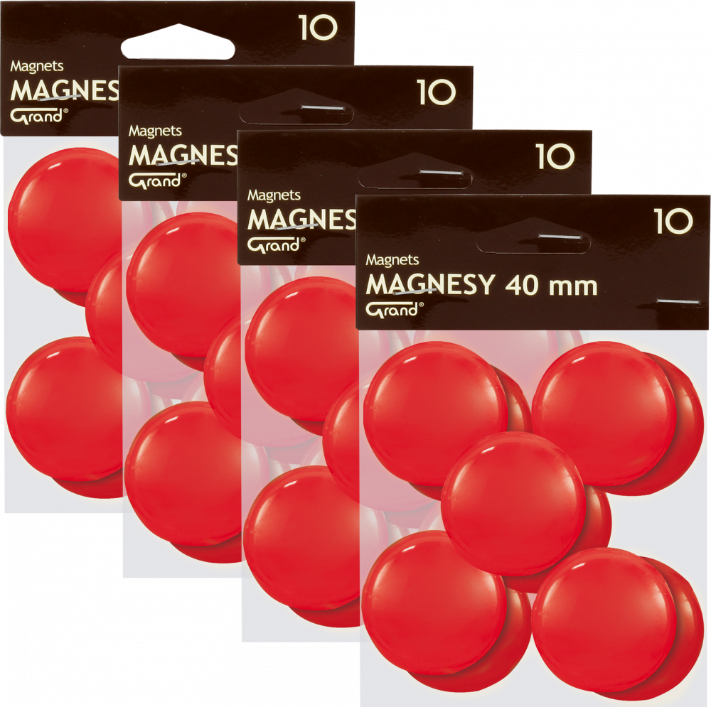 4x Magnes Grand, 40mm, 10 sztuk, czerwony