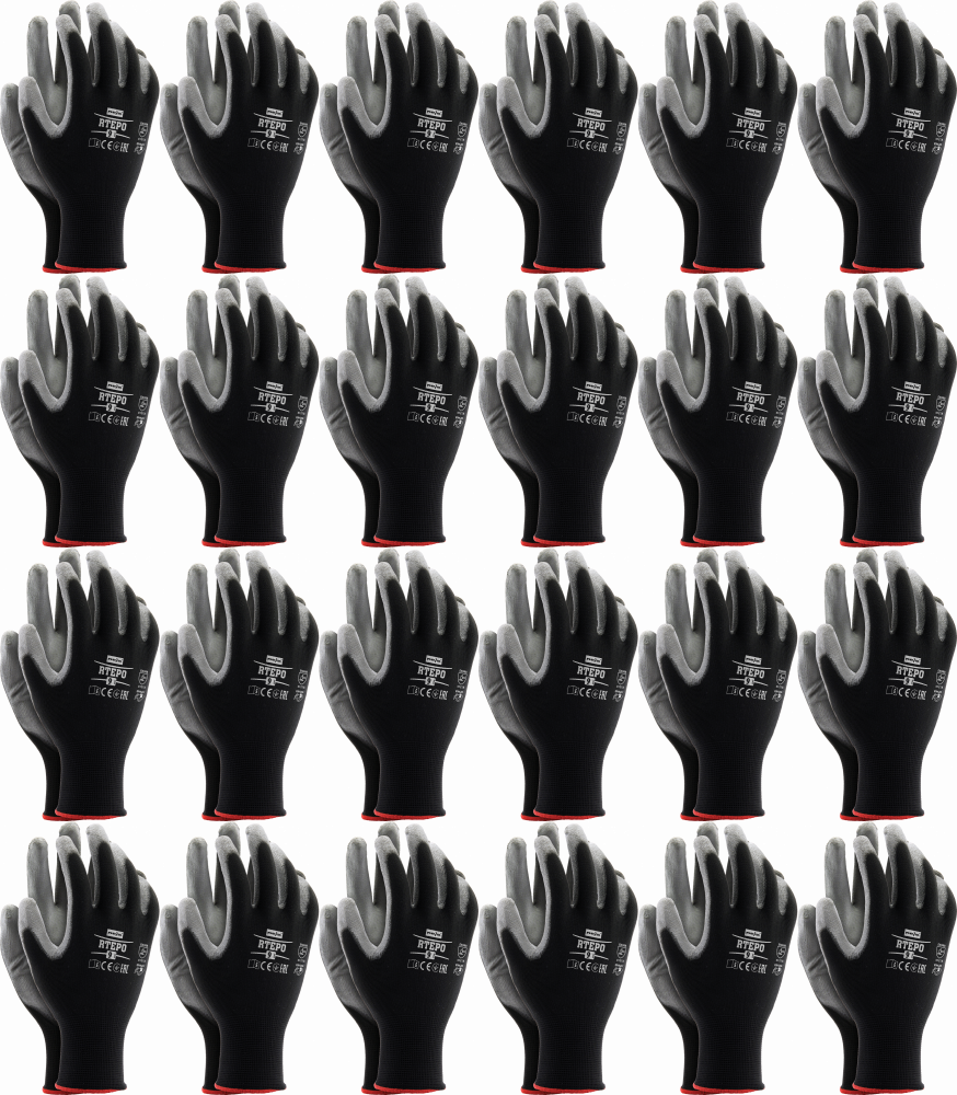 24x Rękawice robocze Reis Rtepo BS, powlekane, rozmiar 8, czarno-szary