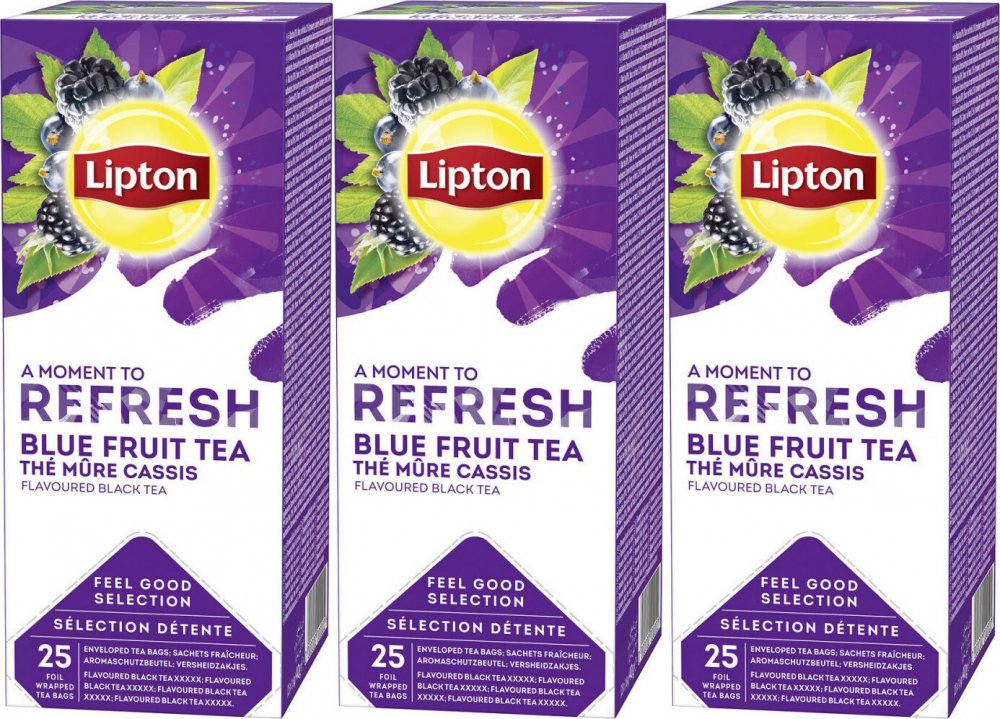 3x Herbata czarna smakowa w kopertach Lipton Classic, owoce jagodowe, 25 sztuk x 1.6g