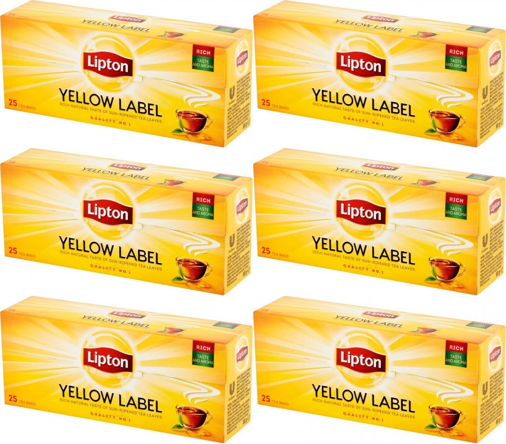 6x Herbata czarna w torebkach Lipton Yellow Label, 25 sztuk x 2g