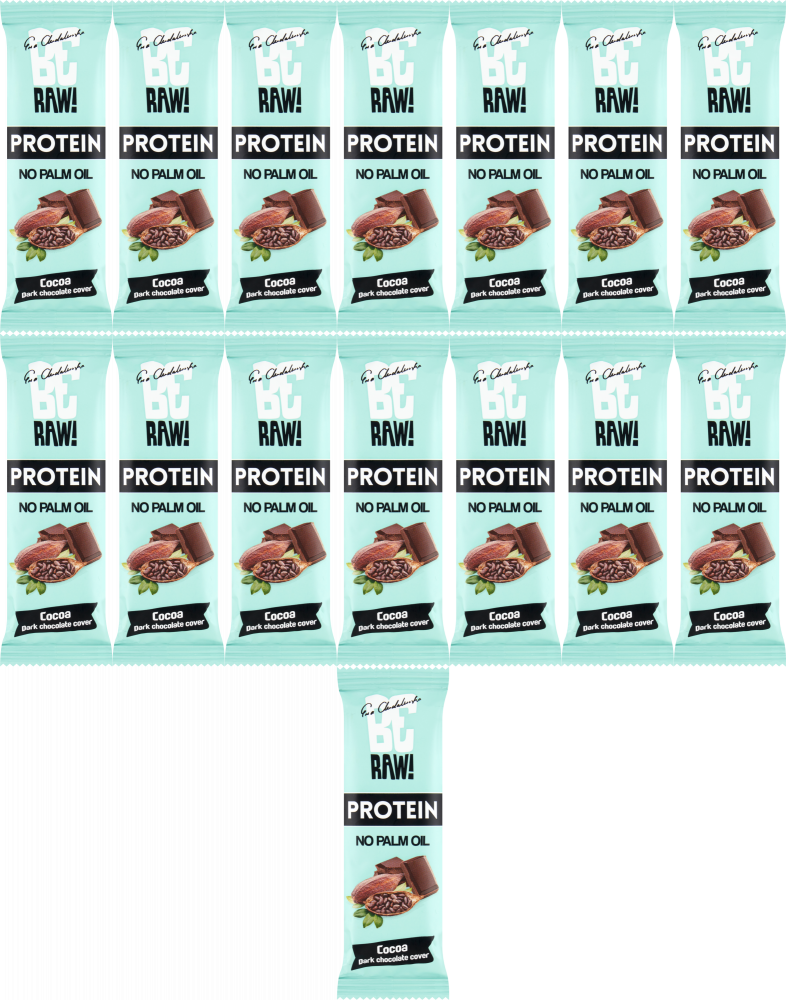 15x Baton proteinowy 26% BeRAW, kakao, bez cukru, 40g