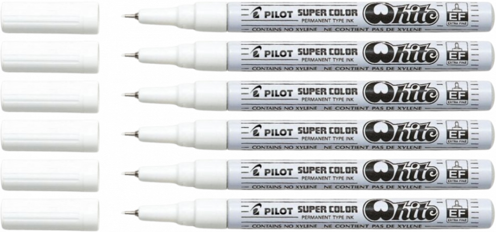 6x Marker olejowy Pilot, Super Color Extra Fine, okrągła, 1mm, biały