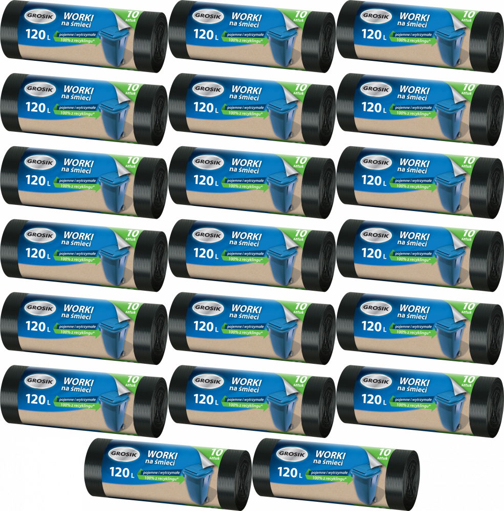 20x Worki na śmieci Grosik, na odpady zmieszane, supergrube, 120l, 10 sztuk, czarny