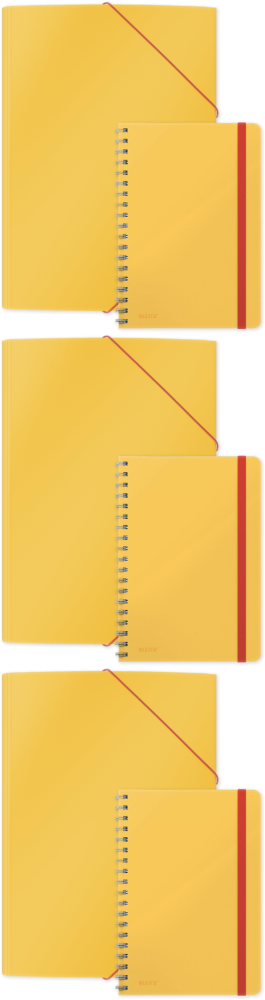 3x Zestaw kołonotatnik Leitz Cosy, B5, w kratkę, 80 kartek, okładka kartonowa + teczka Leitz Cosy, A4, 5mm, żółty