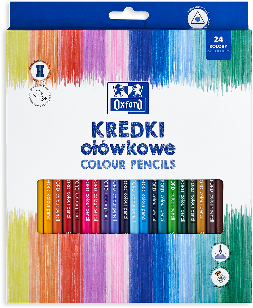 Kredki ołówkowe Oxford Regular, 24 sztuki + temperówka, mix kolorów