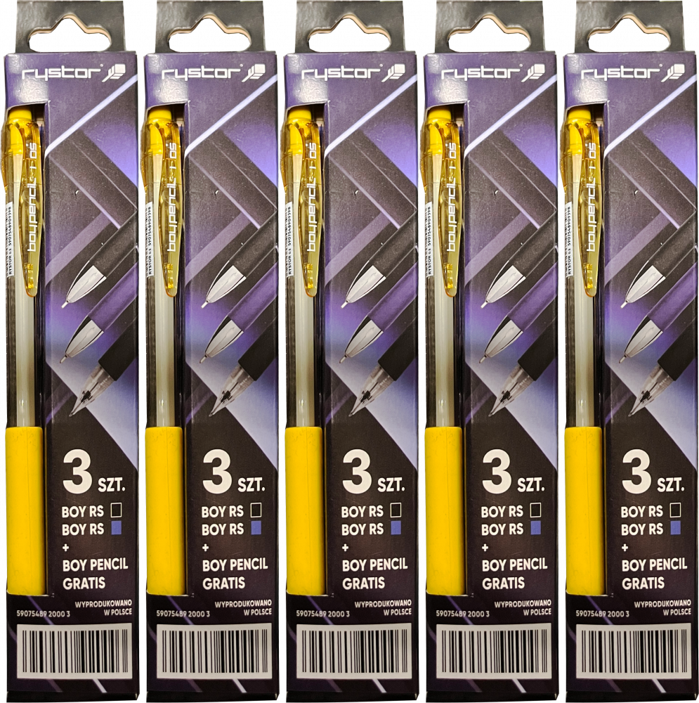 5x Zestaw Rystor, 2x długopis automatyczny Boy RS AC, 0.7mm, czarny/niebieski + ołówek automatyczny Boy Pencil 0.5mm/0.7mm, mix kolorów