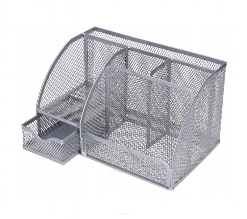Przybornik na biurko Net, 6 przegród, 22x14x13 cm, srebrny