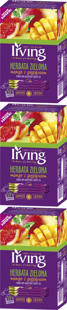 3x Herbata zielona smakowa w kopertach Irving, mango z grejpfrutem, 20 sztuk x 1.5g
