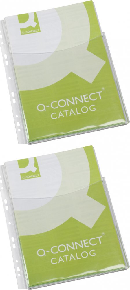 2x Koszulki krystaliczne Q-Connect, na katalogi, przód 3/4 A4, tył A4, 180μm, 5 sztuk, transparentny