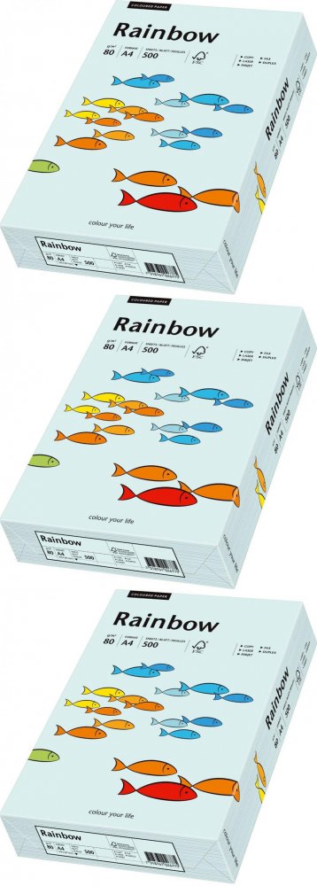3x Papier kolorowy Rainbow, A4, 80g/m2, 500 arkuszy, jasny niebieski (R82)