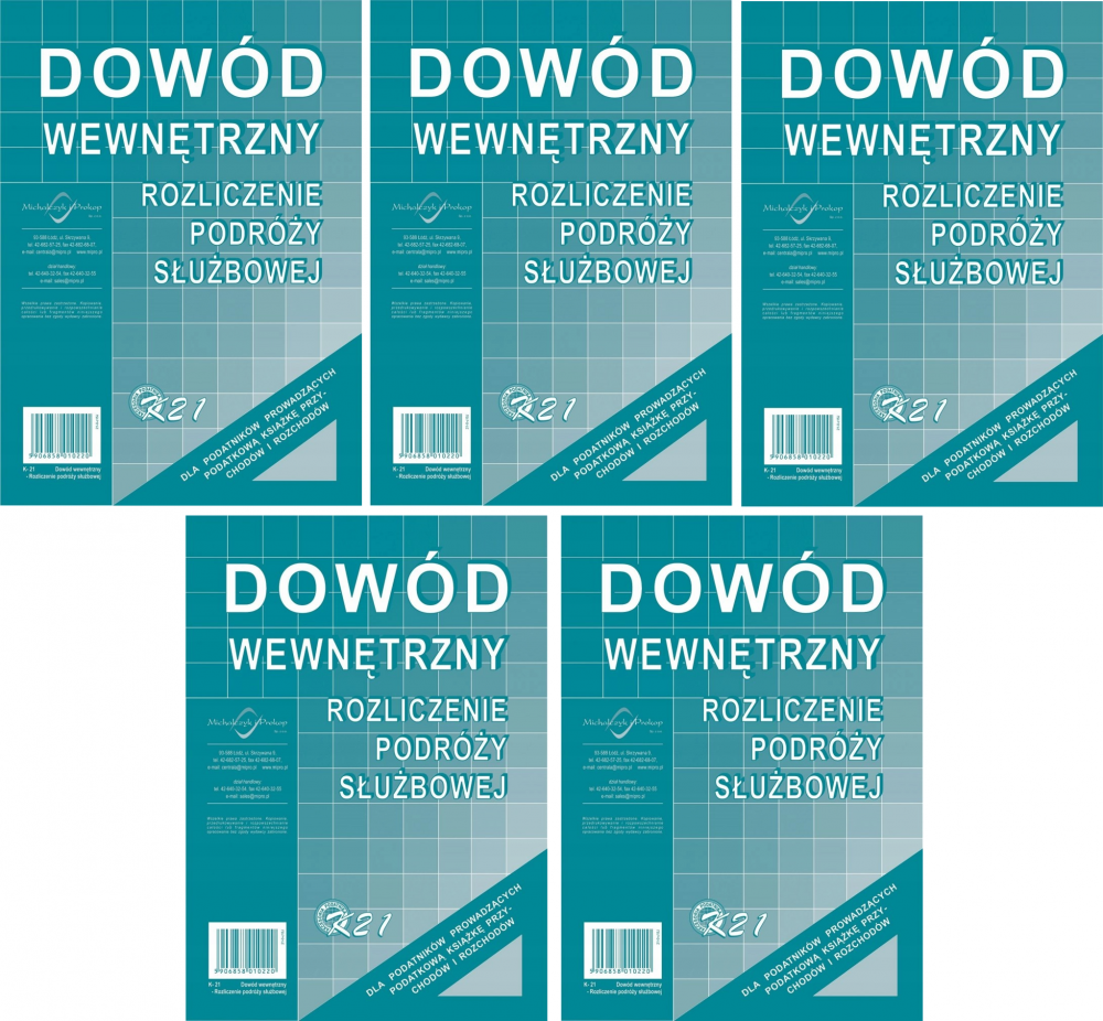 5x Druk akcydensowy dowód wewnętrzny rozliczenie podróży służbowej MiP K-21, A5, offsetowy, 32k