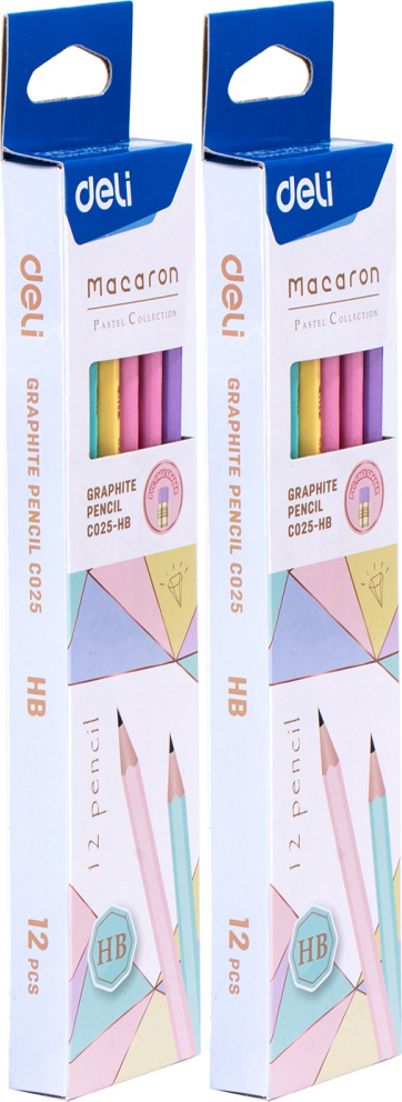 2x Ołówek Deli Macaron, HB, z gumką, 12 sztuk, mix kolorów pastelowych