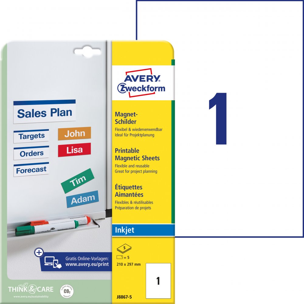 Etykiety magnetyczne Avery Zweckform, 210x297mm, 5 arkuszy, biały