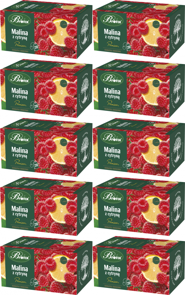 10x Herbata owocowa w kopertach BiFix Premium, malina z cytryną, 20 sztuk x 2g
