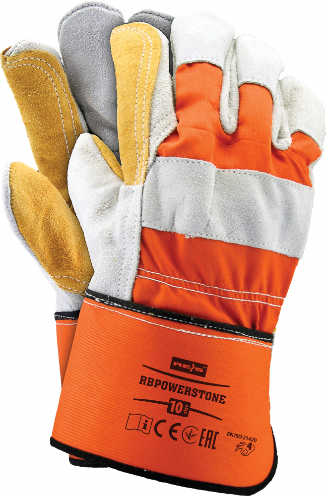 Rękawice robocze Reis RBPOWERSTONE PJSH, wzmacniane, rozmiar 10, pomarańczowo-szaro-żółty