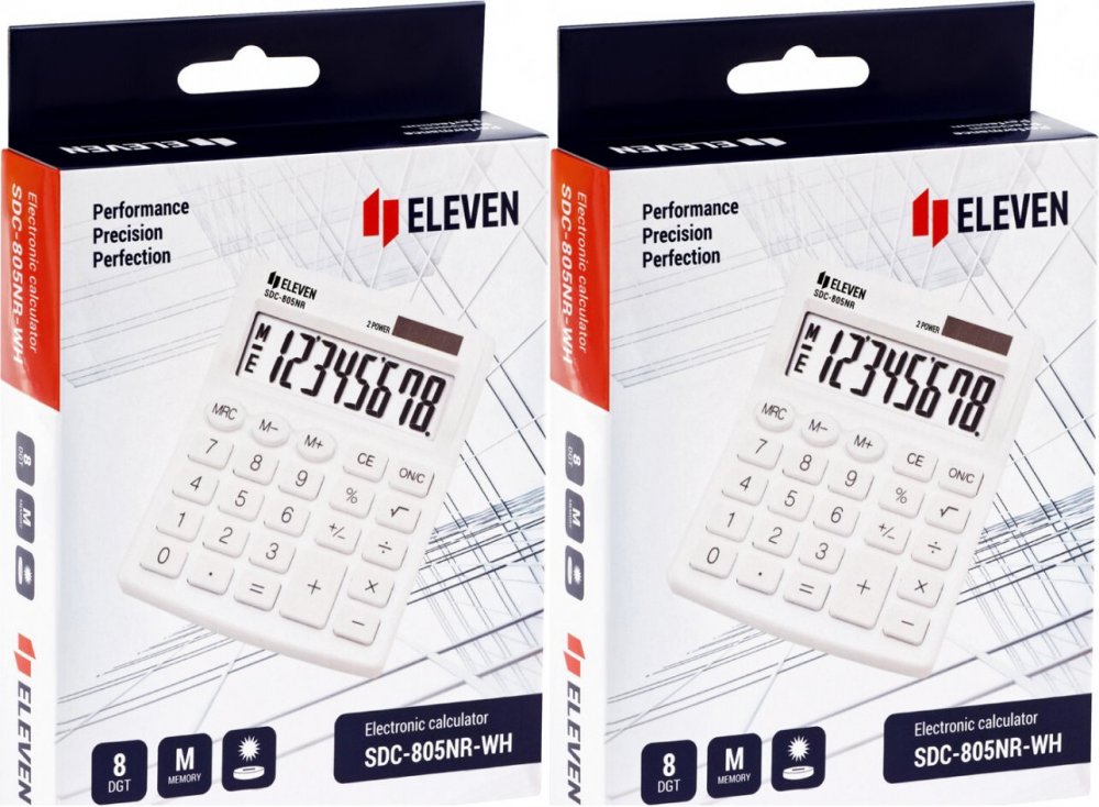 2x Kalkulator biurowy Eleven SDC-805NRWHE, 8 cyfr, biały