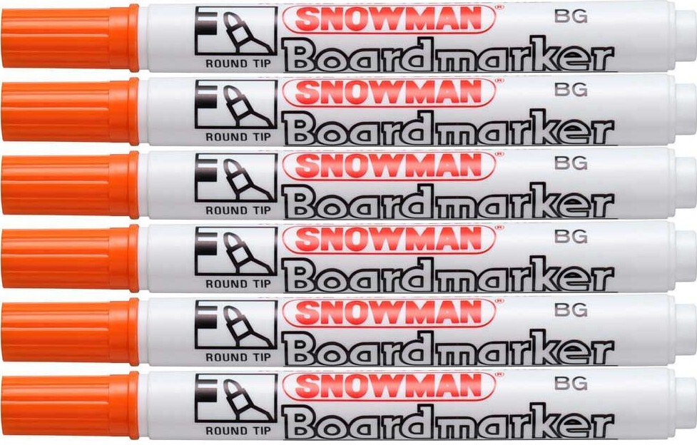 6x Marker suchościeralny Snowman Boardmarker, okrągła, 1.5-3mm, pomarańczowy