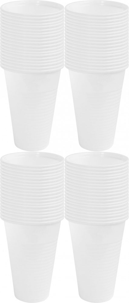 4x Kubki wielorazowe, 200ml, plastik, 100 sztuk, biały