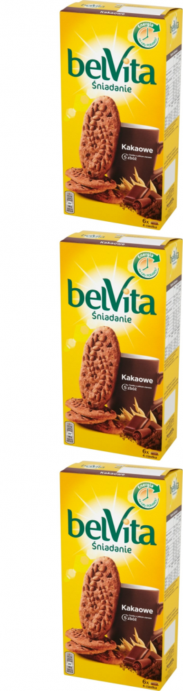 3x Ciastka Belvita 5 zbóż, kakao, 300g