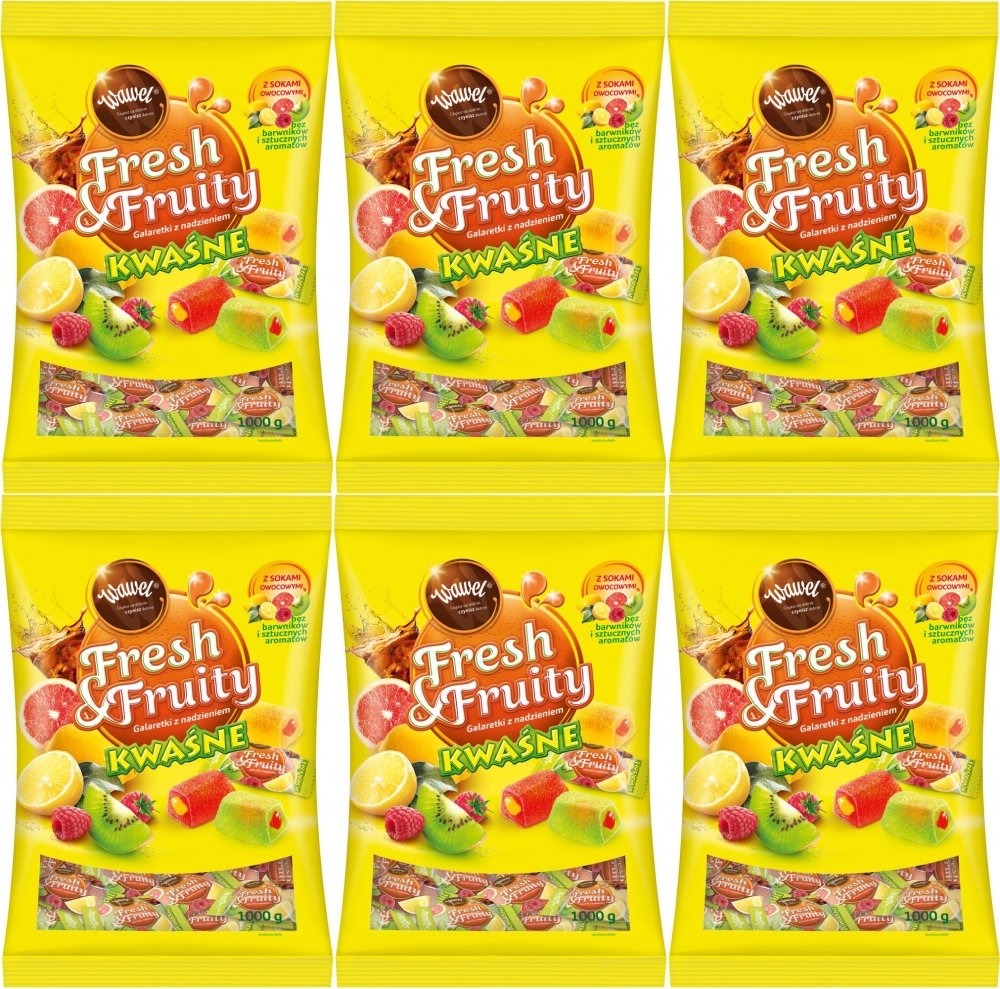 6x Galaretki Wawel Fresh&Fruity, kwaśne, 1kg