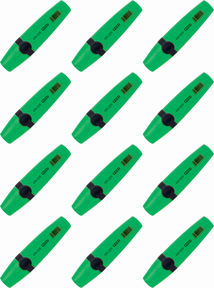 12x Zakreślacz Grand, GR-225, ścięta, 4 mm, zielony