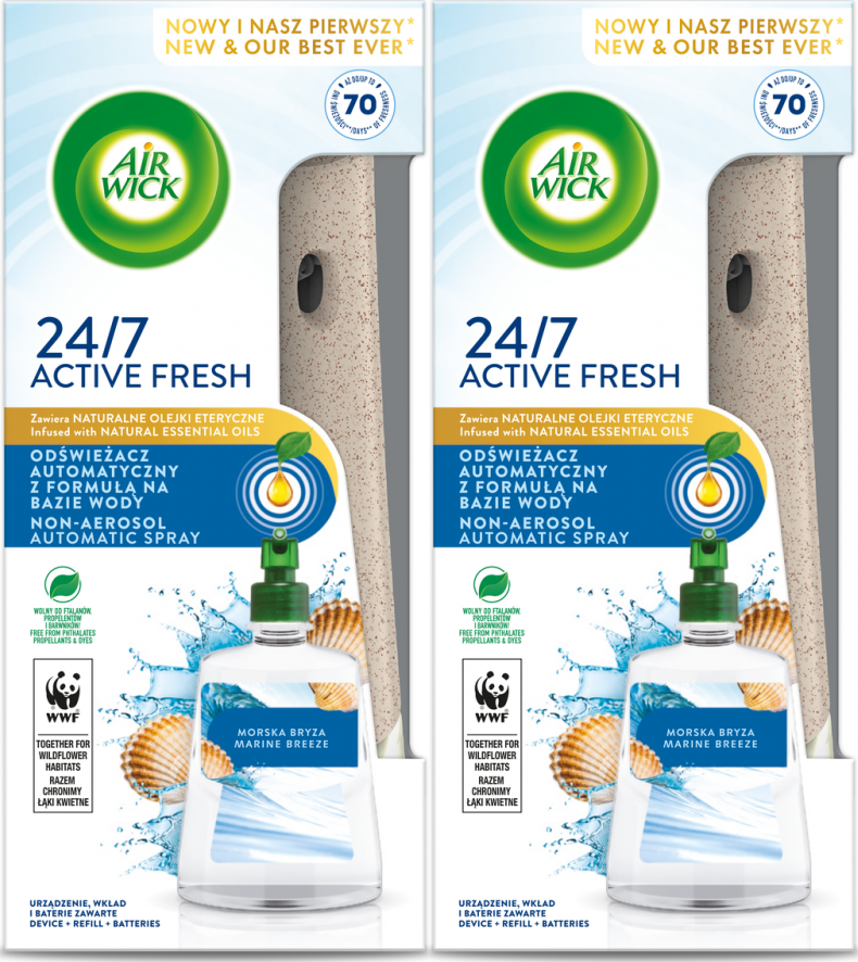 2x Odświeżacz powietrza Air Wick wkład + urządzenie, Active Fresh, morska bryza, 228ml