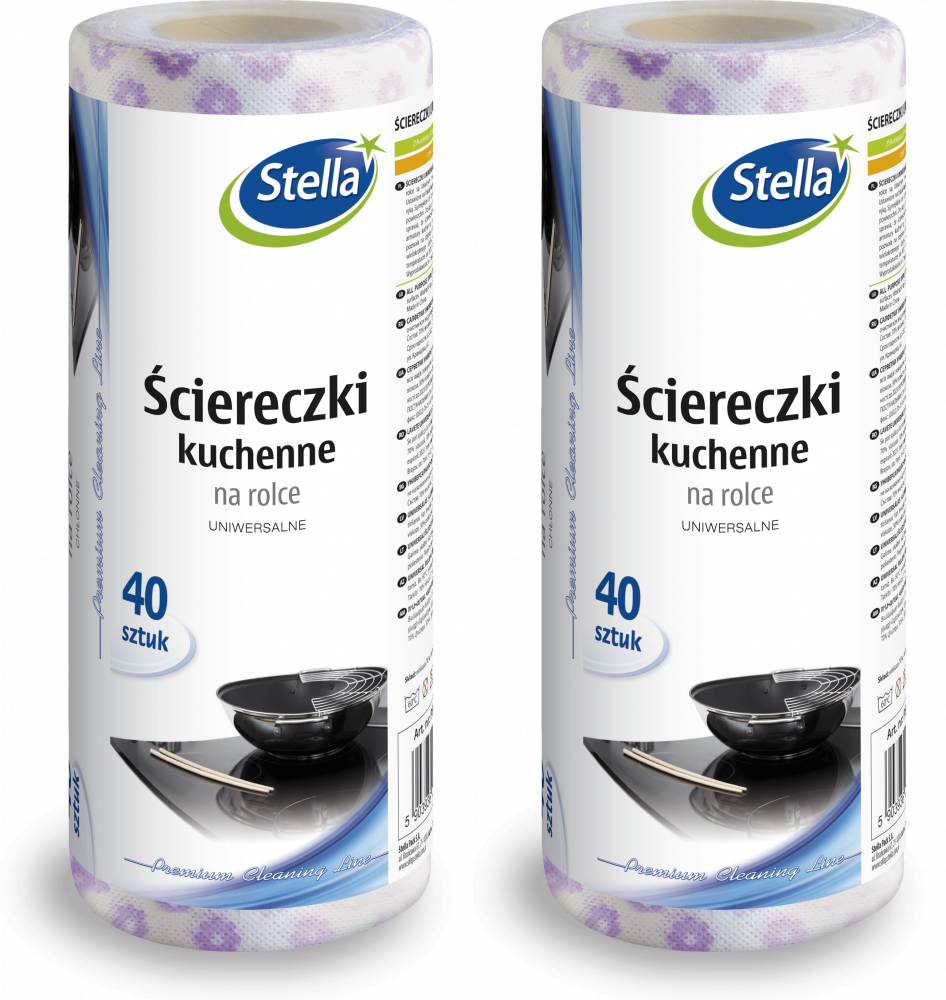 2x Ściereczka kuchenna Stella, na rolce, 25x36cm, 40 sztuk, biały w fioletowe kwiatki
